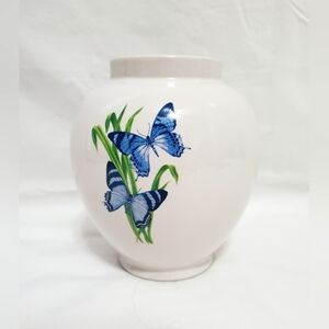 Vintage FTD Florist Blue White Butterfly Ceramic Vase Cottagecore